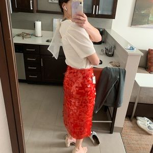 Anthropologie Red Sequin Midi Skirt Size 4